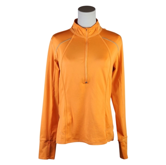 Athleta Orange Quarter Zip Jacket Thumbholes Reflective Activewear - Picture 1 of 12